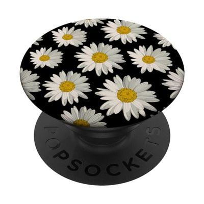PopSockets Bianco Margherita Fiori Bianchi Sfondo nero PopGrip: Impugnatura per Telefoni Cellulari e Tablet Intercambiabile