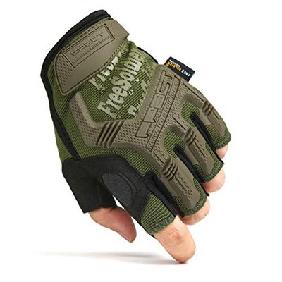 FREE SOLDIER Halkfria fingerlösa handskar för män halvfinger cykelhandskar utomhus motorcykel klättring vandring camping sport handske (grön, M)