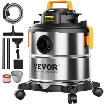 VEVOR Våt/torr dammsugare, 20 l, 6 hk, dammsugare i rostfritt stål med effektiv sug- och fläktprestanda, munstycke, rullar, bärbar verkstadsdammsugare med tillbehör, för mattor, smuts, djurhår