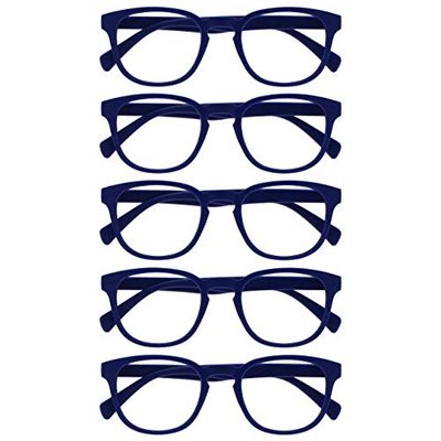 OPULIZE Pop Reading Glasses 5 Pack Fun Round Matt Frame Mid Blue Spring Hinges Scratch Resistant Mens Womens RRRRR2-3 +1.50