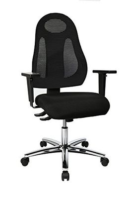 Topstar Free Art chromowane krzesło biurowe, ergonomiczne krzesło biurowe, krzesło do biurka z designerskim oparciem, w zestawie podłokietniki o regulowanej wysokości, tkanina, kolor czarny/czarny