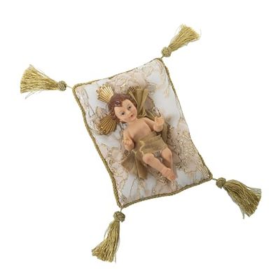 RYZYNA NIÑO JESÚS 20 CMC/COJÍN BEIGE/ZŁOTY_FIG:11X20X7CM COJIN: 24 x 16 x 4 cm