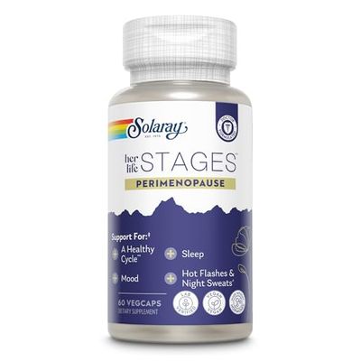 Solaray Perimenopause her Life Stages - Suplementos para la perimenopausia para mujeres, sofocos, apoyo para la menopausia, hecho sin hormonas, 60 cápsulas vegetales'