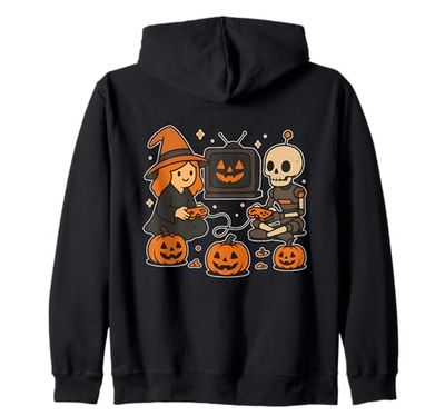 Witch and Robot Skeleton Gaming Zip Hoodie