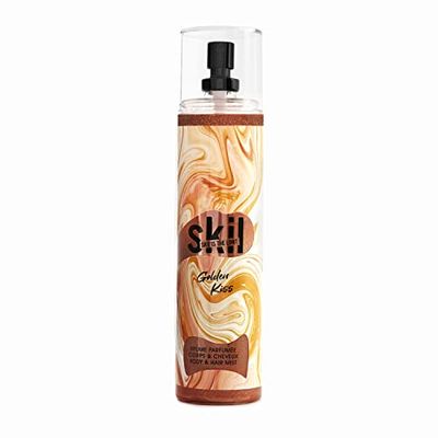 SKIL - Nebbia profumata glitterata da donna Golden Kiss – Collezione Toxic Love – Profumo Fiore di Tiaré Coco – Flacone spray da 250 ml – Made in France à Grasse