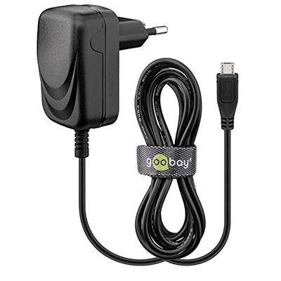 Goobay 49529 Caricatore Micro USB 1.0A per la ricarica di smartphone, adattatore di corrente, presa, alimentatore per telefoni cellulari, adattatore di corrente, 1,5m, nero