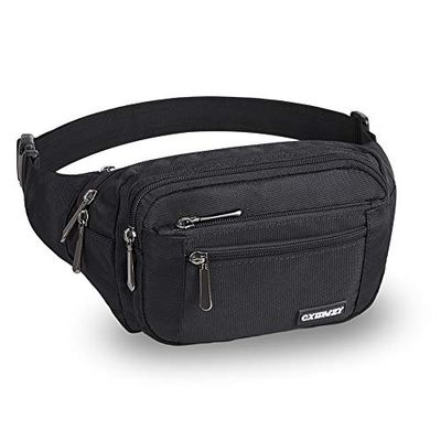 CXWMZY Sac Banane pour Homme et Femme avec Plusieurs Poches, imperméable, décontracté, pour Les Voyages Disney, Le Cyclisme, la Course à Pied, la randonnée, Noir, Large