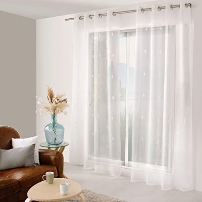 ED Enjoy Home - Tenda Telline - motivo ricamato, 8 occhielli argentati, diametro 4 cm, 100% poliestere, 140 x 240 cm, colore bianco