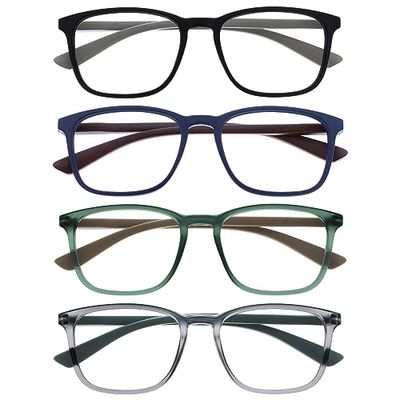 OPULIZE Max Occhiali da Lettura - Confezione da 4 - Montatura Classica Rettangolare Grande - Nero Opaco Blu Verde Grigio - Uomo Donna - RRRR78-1367 - +1.50