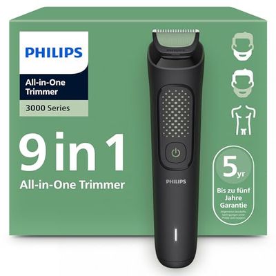 Philips Multigroom 3000 Series All-in-One 9-Piece Trimmer - Shaver and Clipper for Face, Head & Body, Self-Sharpening Skin-Friendly Blades, 12 Length Settings, Model MG3946/15