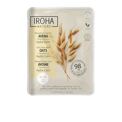 IROHA NATURE – lugnande havregryn fuktmask | Djupeffektiv fuktkräm | minskar rodnad | 98% naturliga ingredienser | Vegan och 100% biologiskt nedbrytbar