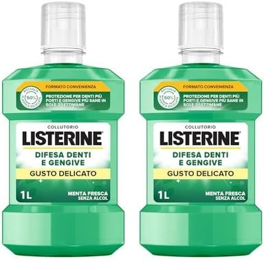 Listerine Colluttorio Denti e Gengive, Gusto Delicato Senza Alcool alla Menta, Confezione da 2 Litro