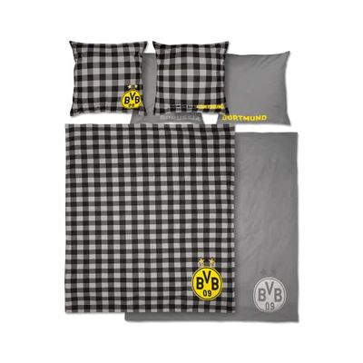 Borussia Dortmund BVB omkeerbaar beddengoed (200 x 220), katoen, zwart grijs