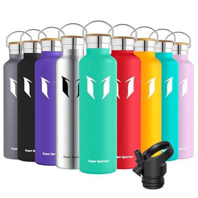 Super Sparrow Drinkfles - 1L - RVS Waterfles met Herbruikbaar Rietje (2 Doppen), Lekvrij en Vacuüm-Geïsoleerd, BPA-vrij – Ideaal voor Sport & Outdoor