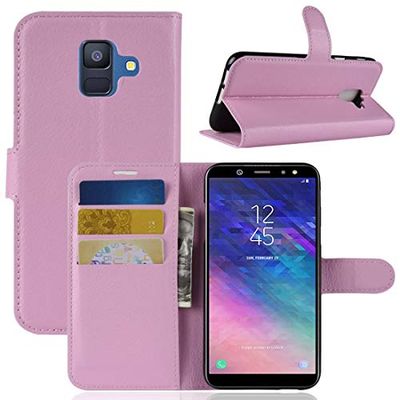 Carcasa de telefono Litchi Texture Horizontal Flip Funda de Cuero for Galaxy A6 (2018), con Billetera y Soporte y Ranuras for Tarjetas (Negro) (Color : Pink)