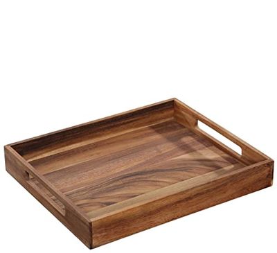 Zassenhaus Plateau de service rectangulaire en bois d'acacia cultivé durablement 44 x 36 x 6 cm avec poignées, plateau de petit-déjeuner, plateau décoratif en bois d'acacia