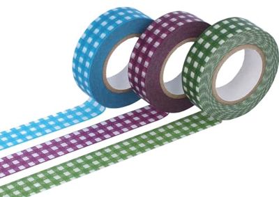 Classiky Set met 3 Masking Tape Washi Gingham, verschillende kleuren, 15 mm x 15 m.