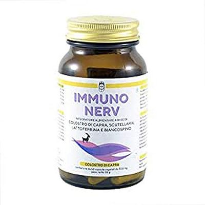 Immuno Nerv - Integratore per il benessere per il sistema nervoso, rilassante e antistress, a base di colostro di capra, lattoferrina, rodiola, scutellaria, lattoferrina e biancospino.