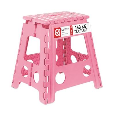 Relaxdays Taburete Plegable, Antideslizante, Resiste hasta 120 kg, Asa Transporte, Banca Infantil 39x38,5x32 cm, Rosa, Gomaespuma