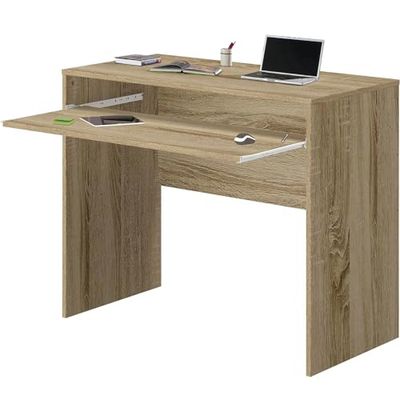Avilia Ruimtebesparend bureau met uittrekbaar tafelblad – consoletafel van eikenhout, ideaal voor kantoor en studio, 90 x 45 x 74 cm, modern design, bruin