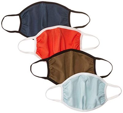 Quality Durables Kids 4-Pack Reusable Face Covering Masque de Costume, Gris/Orange/Olive/Bleu Clair-Enfants, Big