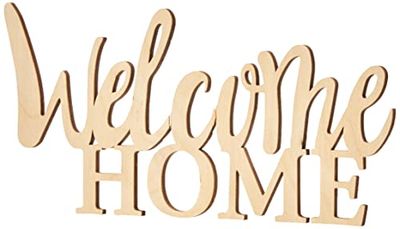 Rayher Hobby Letra de madeira com texto Welcome Home, certificado FSC, natural, 24,5 x 11,6 x 0,4 cm, decoração de parede