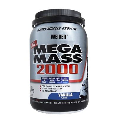 Weider Mega Mass 2000 Sabor Vainilla (1500 g) 67% de hidratos y 16% proteínas, negro