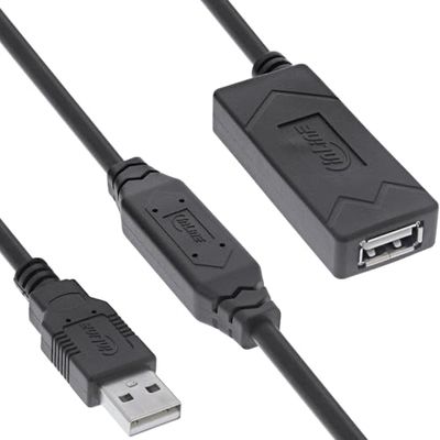 InLine 34612A - Prolunga attiva USB 2.0 con amplificazione del segnale, presa USB-A, cavo di prolunga per stampante, 15 m