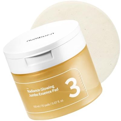 numbuzin No.3 Toner Pads | Radiance Glowing Jumbo Essence Pad | Clear Glass Skin, Skin Radiance, Texture Care | Biodegradable Vegan Pads, Fermented Ingredients, Niacinamide | 70 pads/150ml