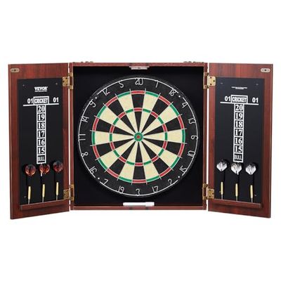 VEVOR Cible de Fléchettes et Armoire Prêt à Jouer, Armoire à Fléchettes de Taille Officielle, Jeu de Fléchettes à Pointe en Acier, Assemblage Facile, Accessoires Complets, pour Jeux de Cricket