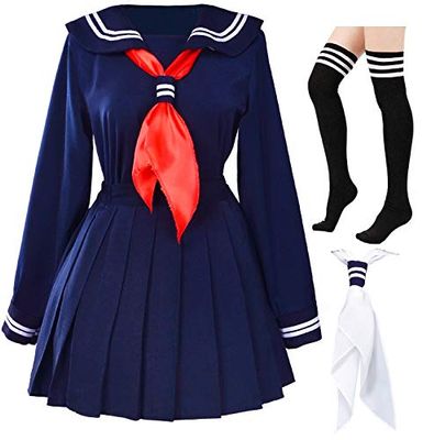 Elibelle SSF07NV – Robe d'écolière japonaise classique pour fille – Costume de costumade avec ensemble de chaussettes (bleu marine) (taille L)