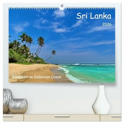 Sri Lanka, Schönheit im Indischen Ozean (hochwertiger Premium Wandkalender 2026 DIN A2 quer), Kunstdruck in Hochglanz: Sri Lanka, Menschenleeren ... farbenfrohe Tempel und frei lebende Elefanten