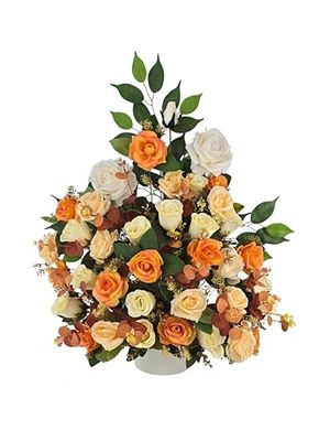 DRW Bloemencentrum, begraafplaats, kerk, bruiloftsgraven, herfstrozen, beige en oranje, 65 x 30 x 65 cm
