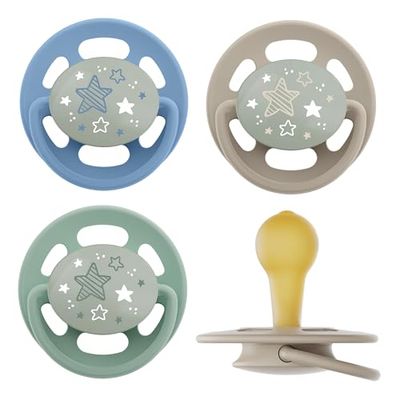 nip - Cherry Green Night | Vanaf 6 maanden | Voedselvriendelijke babyfopspeen met lichtknop voor baby's. Duurzame fopspeen gemaakt van natuurlijke grondstoffen | 4 stuks, blauw/groen