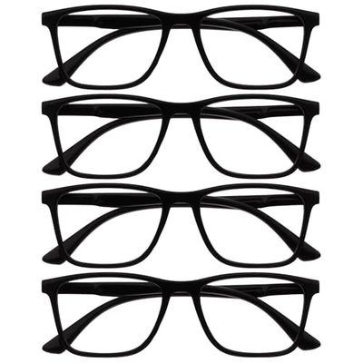 OPULIZE NYX Blue Light Blocking Reading Glasses - Anti-Glare Computer and Gaming Eyewear - 4 Pack - UV and Eyestrain Protection - Rectangular Frame - Black - Men Women - + 0.00