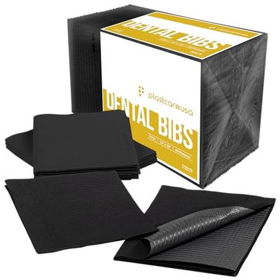 PlastCare USA Lot de 50 bavoirs jetables noirs pour adultes - Pour homme et femme - Pour tatouage et piercing - 33 x 45,7 cm