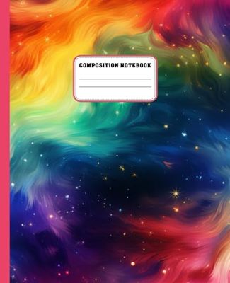 Colorful Rainbow Galaxy Composition Notebook: Wide Ruled Blank Lined Paper Notebook For Kids, Teens, and School