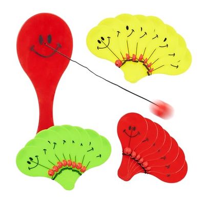 Relaxdays Paddleball, Set da 24 Giocattolo Paddelball, Gioco Racchette con Elastico e Pallina, Racchettoni, Regalo Bambini, Multicolore