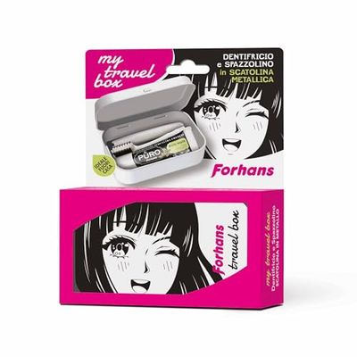 Forhans, Kit da viaggio, My Travel Box Ragazza Manga, Kit Con Spazzolino Componibile E Dentifricio Al Carbone Attivo, Contenitori Da Viaggio Per Liquidi, Mini Size da Viaggio