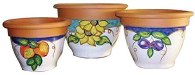 VASI (SET DI DUE PEZZI) CAMPANA PER PIANTE E FIORI IN TERRACOTTA E CERAMICA ARTISTICA DI VIETRI DIPINTI A MANO – MAIOLICA - MADE IN ITALY; DIAMETRO CM. 44, ALTEZZA CM. 30.