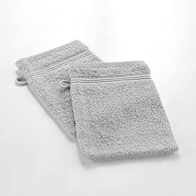 Douceur d'Intérieur, Tendresse 2 Wash Mitts 15 x 21 cm Pearl Grey Terry Cloth
