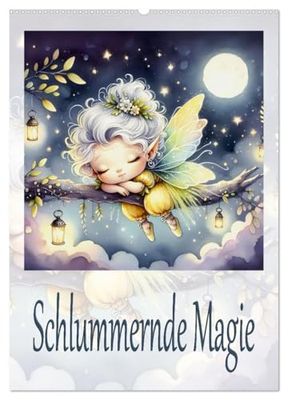 Schlummernde Magie (Wandkalender 2025 DIN A2 hoch), CALVENDO Monatskalender: Zauberhafte schlafende kleine Feen.