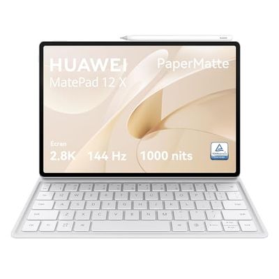 HUAWEI MatePad 12 X PaperMatte WiFi Tablettes, Écran PaperMatte de 12 Pouces, 144 Hz taux de rafraîchissement Auto-adaptatif, 1000 nits,12Go+256Go, Clavier NearLink, 10100 mAh Batterie, Blanc, Stylet