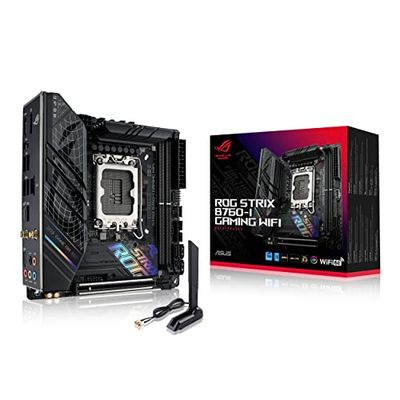 Asus ROG Strix B760-I Gaming - Placa Base Mini-ITX Intel B760 LGA 1700, VRM de 8+1 Fases, DDR5, PCIe 5.0, Dos PCIe 4.0 M.2, WiFi 6E, Ethernet 2.5G, USB 3.2 Gen 2x2 Type-C, AEMP II, Aura Sync RGB