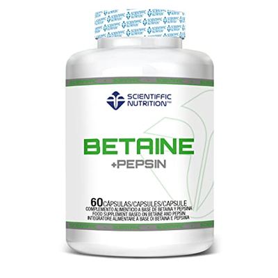 Scientiffic Nutrition - Betaine + Pepsin, Suplemento con Betaína y Pepsina, Enzimas Digestivas, Facilitan la Digestión de los Alimentos y la Absorción de Nutrientes - 60 Cápsulas.