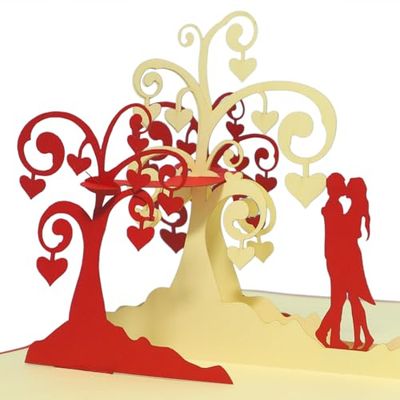 LINPopUp® 3D kaart trouwkaarten huwelijksuitnodiging felicitatiekaarten liefde kussend paar onder hartbomen, N64