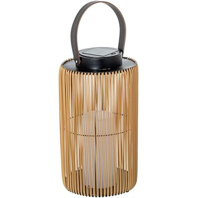 DRW Lampe solaire de table ou sol en bois et métal naturel et noir avec bougie LED 21 x 21 x 54 cm