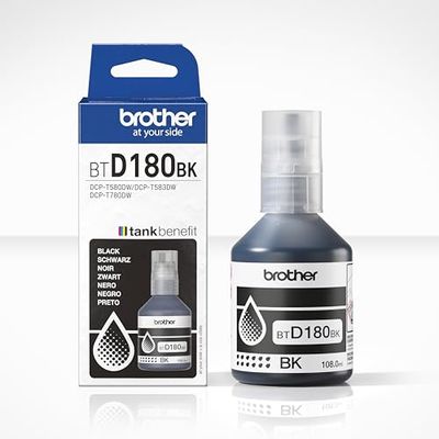BROTHER BTD180BK Black Ink Bottle, Includes 1 x Ink Bottle, Genuine Supplies