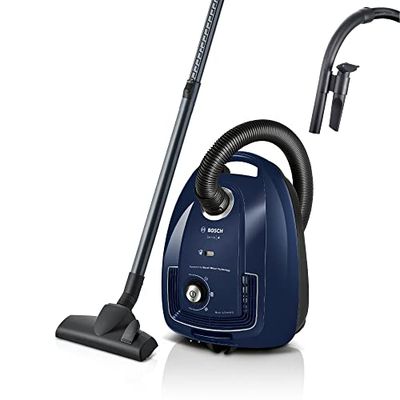 Bosch Hausgeräte BGD38BU2 Stofzuiger met zak, duurzaam, hygiënefilter, 10 jaar motor, accessoireclip, stofferingszuigmond, voegenzuigmond, hoge zuigkracht, Made in Germany, 600 W, blauw