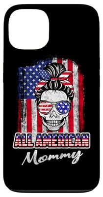 All American Mommy Patriotic Messy Bun Skull USA 4th Of July Custodia per iPhone 13